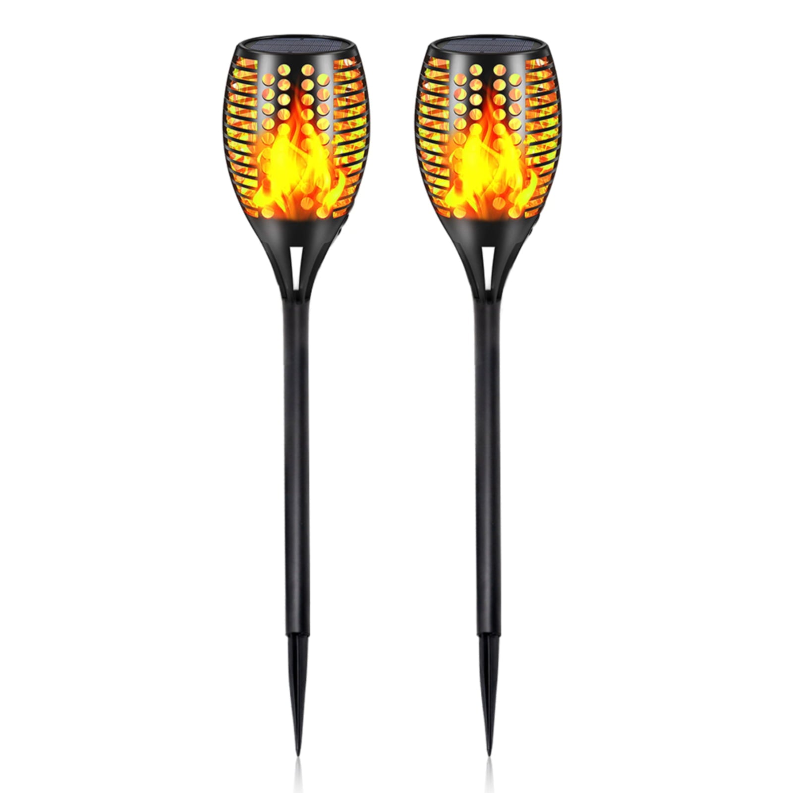 Solarera 2 Pack Solar Torch Lights with Flickering Flame， Auto On/Off Dust to Dawn， Outdoor Waterproof Landscape Decoration Dancing Flame Lights for Garden Pathway Yard (Black)