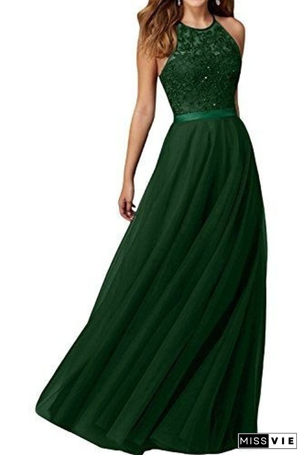 Women's New Fashion Sexy Slim Fit Elegant Sleeveless Lace Panel Maxi Dress Prom Dress Plus Size