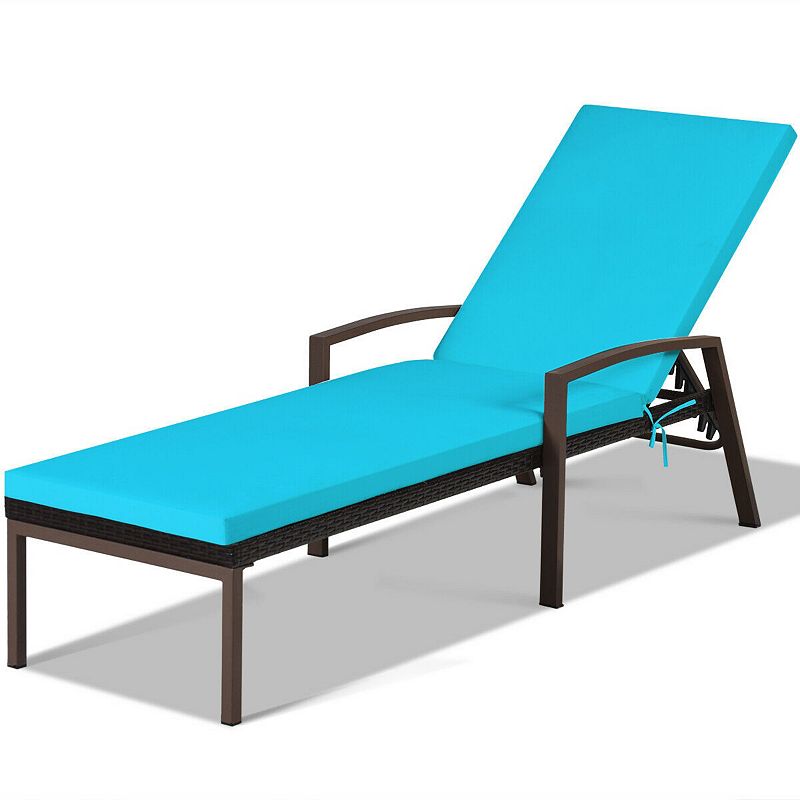 Patio Rattan Lounge Chaise Recliner with Back Adjustable Cushioned