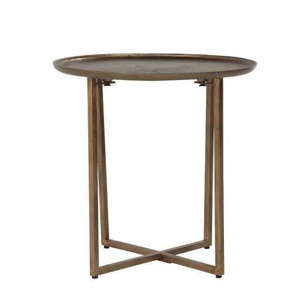 Rexi 24 Inch Aluminum Side End Table， Round Tray Top， Bronze