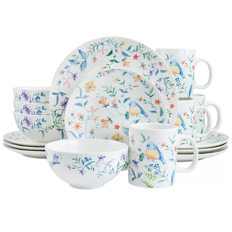 Gibson Home Butterfly Floral 16 Piece Fine Ceramic Dinnerware Set