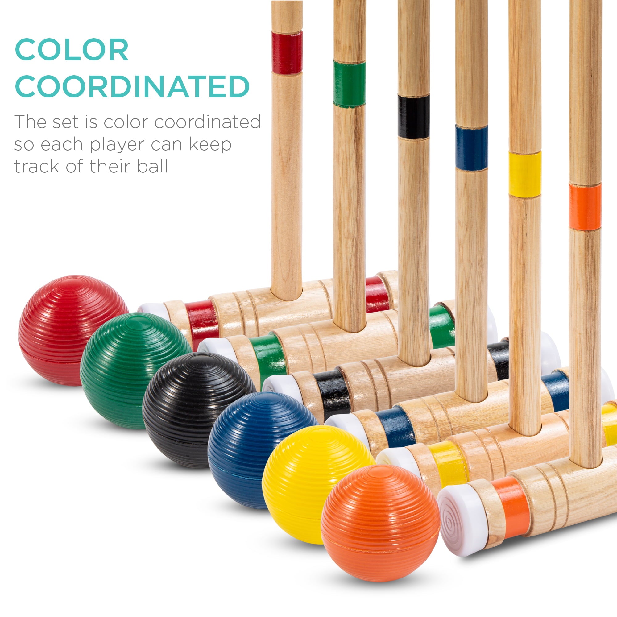 Best Choice Products 6-Player 32in Wood Croquet Set w/ 6 Mallets, 6 Balls, Wickets, Stakes, Carrying Bag - Multicolor