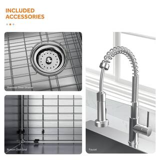 Glacier Bay Professional All in One 36 in. Double Bowl Drop-In Workstation Stainless Steel Kitchen Sink with Spring Neck Faucet FSDZ3622A0SA1