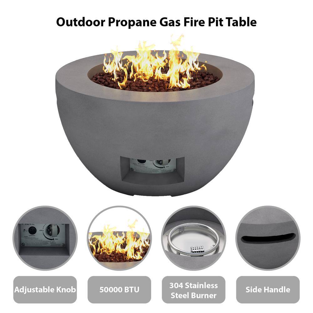 KANTE 25 in. W x 13.4 in. H Outdoor Round Concrete Metal Propane Gas Modern Smokeless Bowl Fire Pit Table in Natural Finish CT-GFP-B01-81921