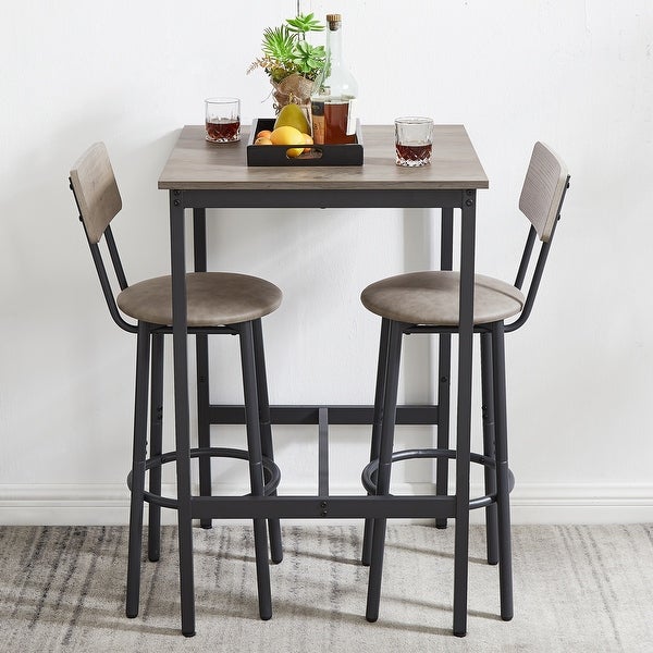 3-Piece Bar Table Set with Soft PU Seat， Square Table