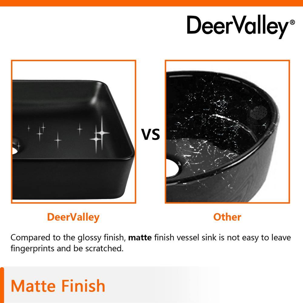 DEERVALLEY DeerValley Ally Black Ceramic Rectangular Vessel Bathroom Sink Not Included Facuet DV-1V0010