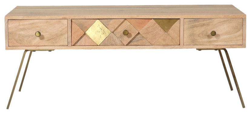 Cartago Farmhouse Style 3 Drawers Brass Inlay Coffee Table   Rustic   Coffee Tables   by Sierra Living Concepts Inc  Houzz