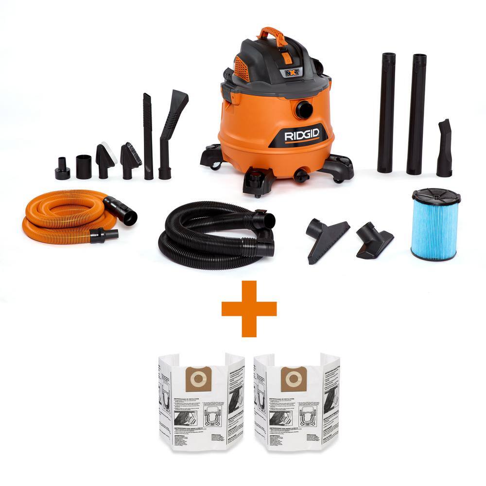 RIDGID 14 Gallon 6.0 Peak HP NXT WetDry Shop Vacuum with Fine Dust Filter Dust Bags Hose Accessories and Car Cleaning Kit HD1401A