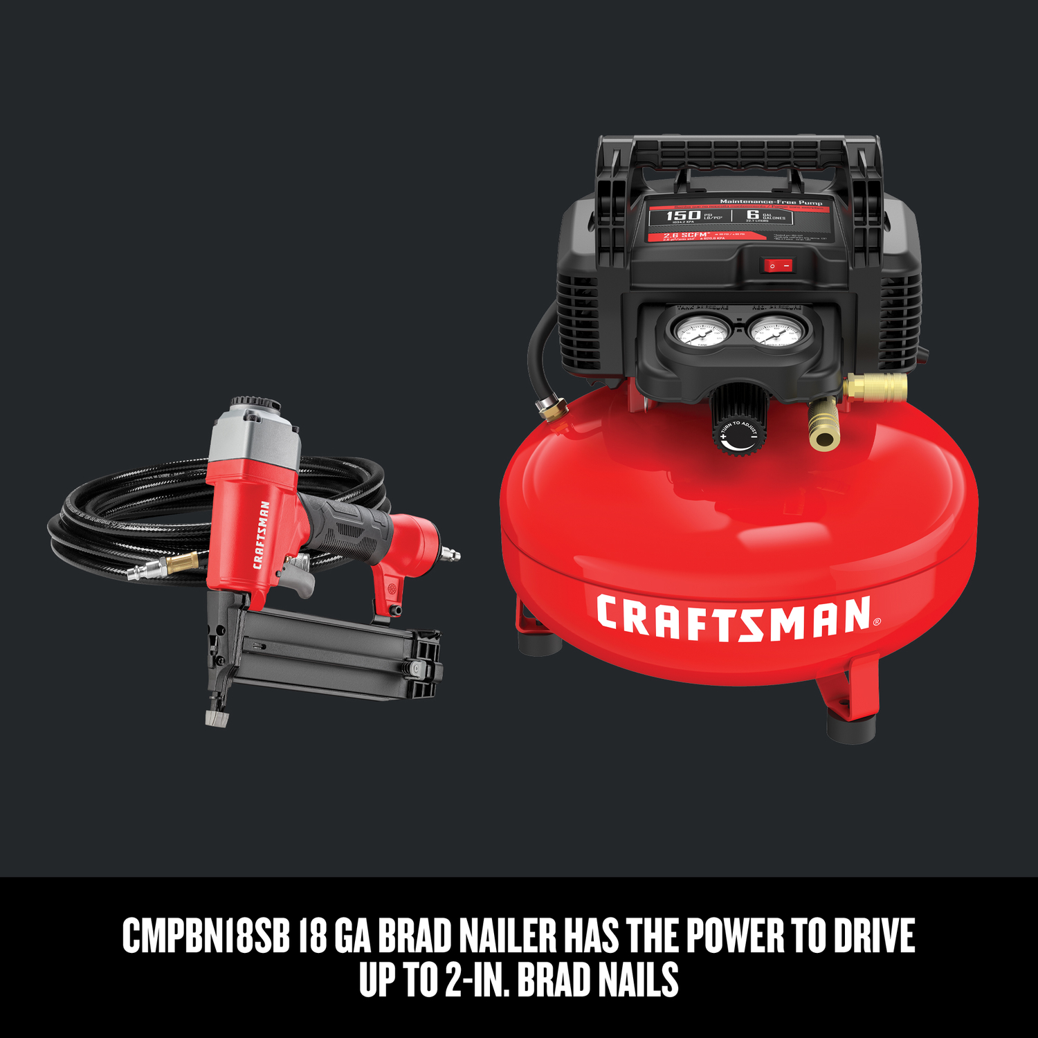 Craftsman 6 gal Pancake Portable Brad Nailer and Air Compressor Combo Kit 150 psi 0.8 HP