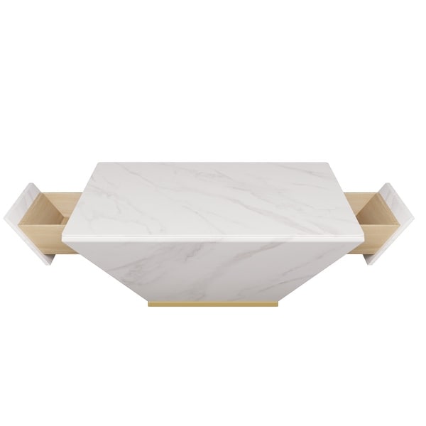 Modern Square Drum Coffee Table， Trapezoid White Marble Coffee Table For Living Room