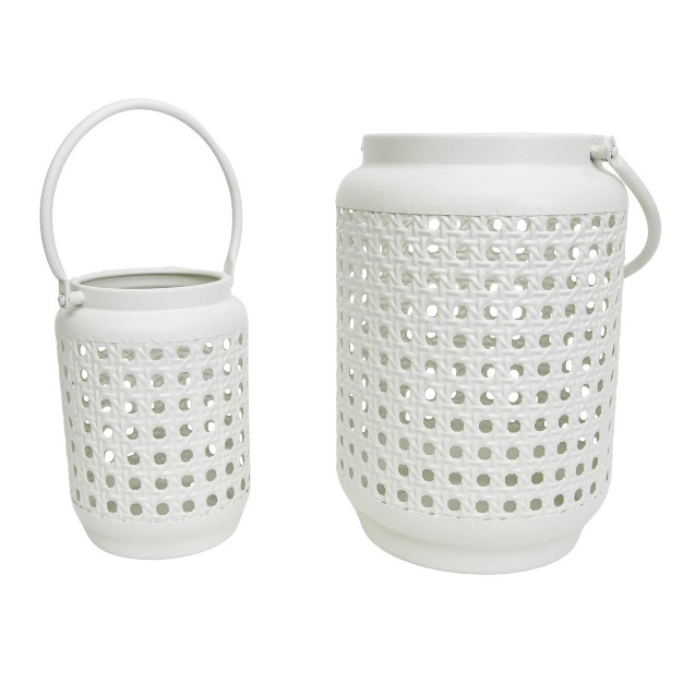 Set Of 2 White Metal Candle Lanterns Foreside Home amp Garden