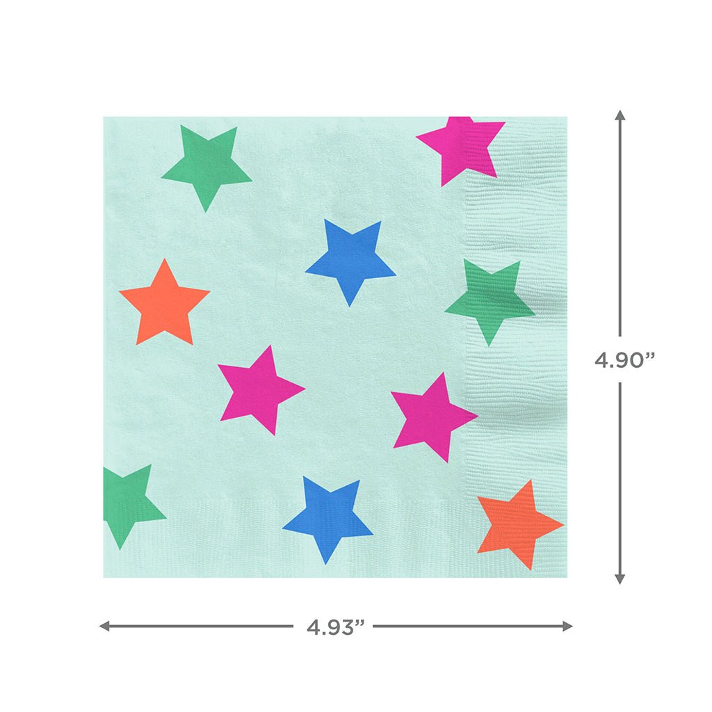 Hallmark  Colorful Stars on Mint Cocktail Napkins, Set of 16