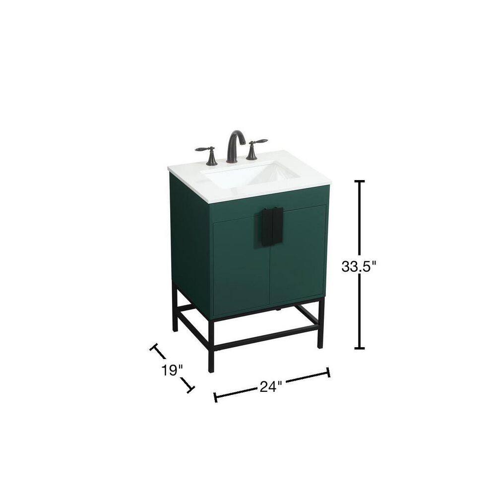 Timeless Home 19 in. W x 24 in. D x 33.5 in. H Bath Vanity in Green with Ivory White Quartz Top TH97648MGN