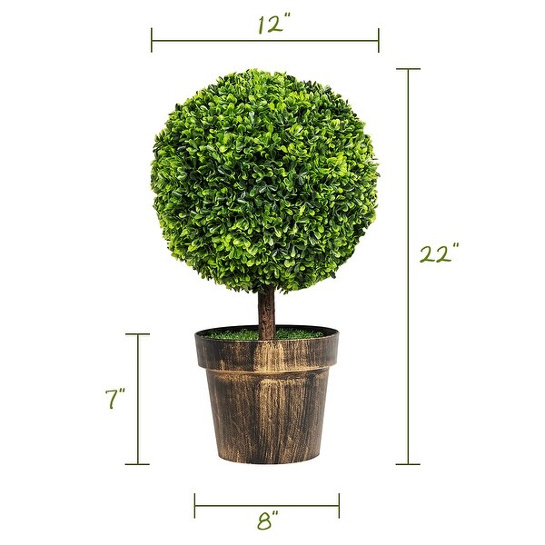 2PCS 22 Round Artificial Boxwood Topiary Tree Home Office Outdoor