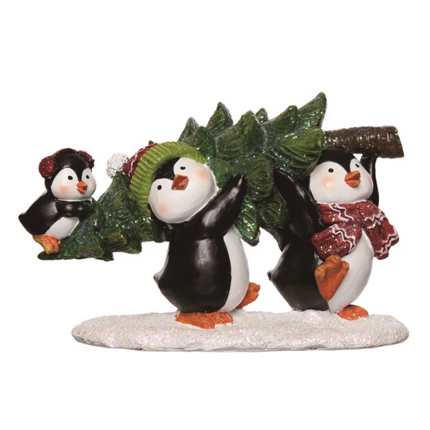 Transpac Resin 8 25 In Multicolor Christmas Penguin Family And Tree Figurine