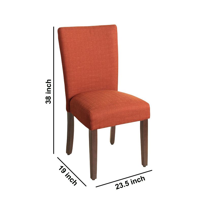 Fabric Upholstered Wooden Armless Parson Dining Chair， Orange and Brown