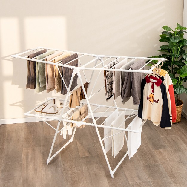 Costway 2 level Foldable Clothes Drying Rack Laundry Rack With Height adjustable Gullwings