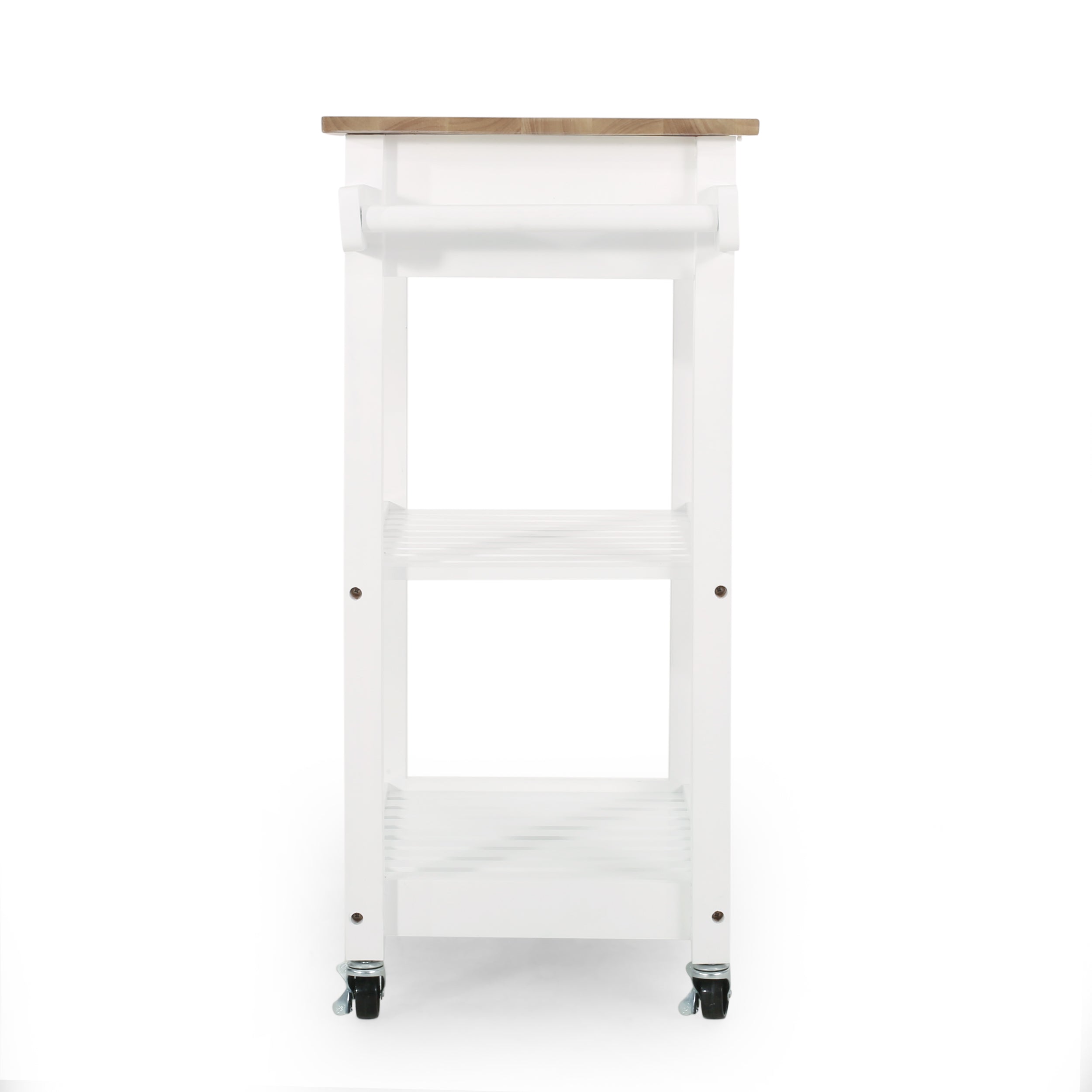 Noble House Treutlen Wood Kitchen Cart with Wheels， White and Natural