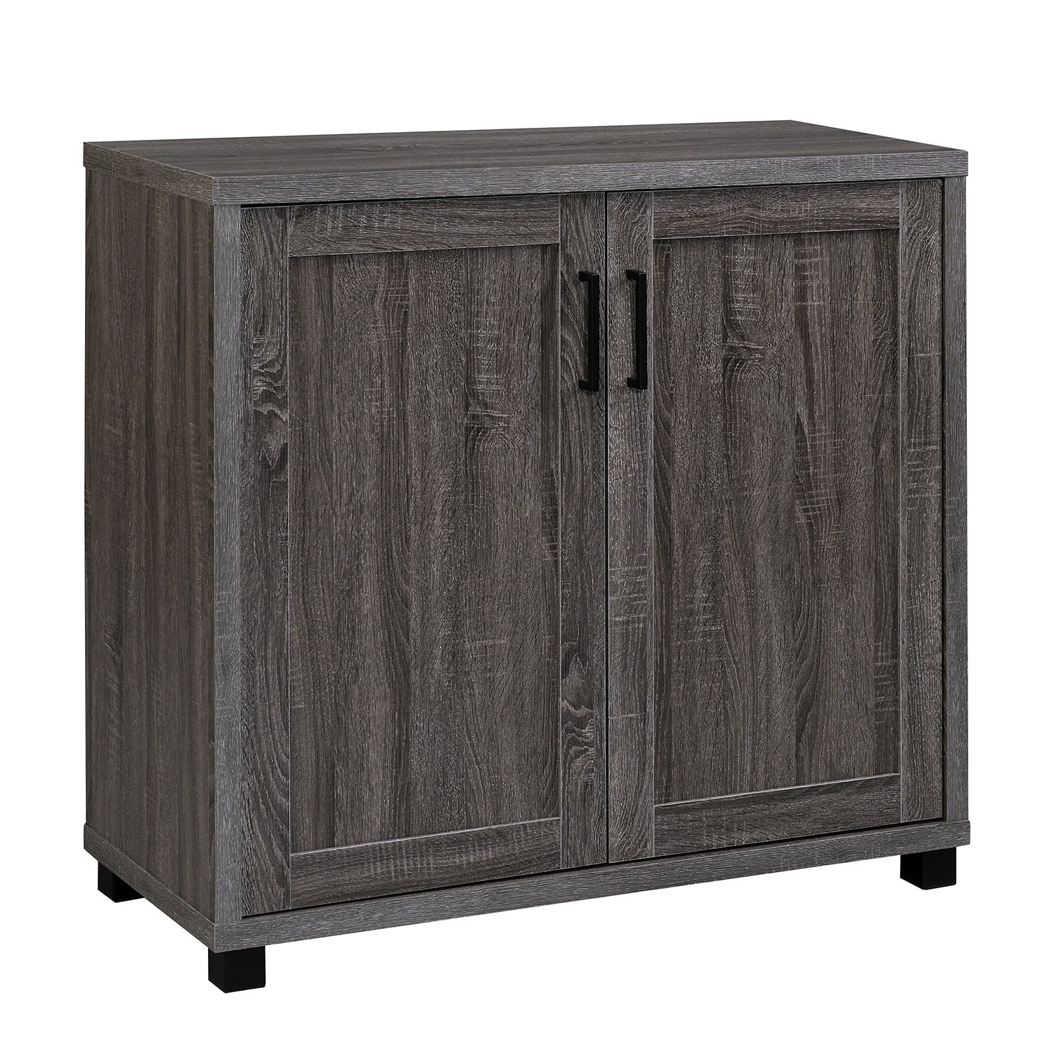 2 Doors Accent Cabinet with Metal Legs in Weathered Grey and Black