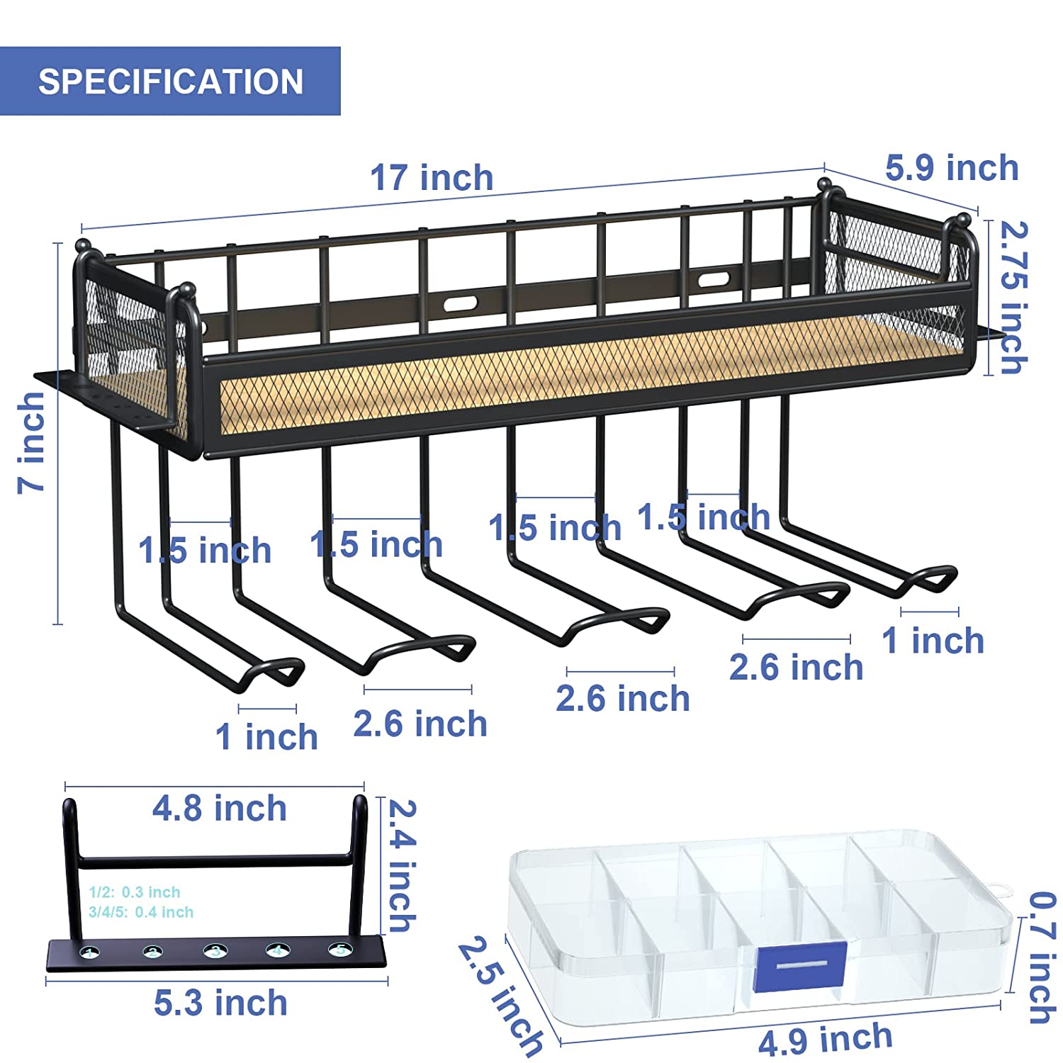 Power Tool Storage Organizer, Wall Mount Drill Holder, Utility Tools Cordless Drill Storage, Tool Basket Metal Rack Wooden Shelf