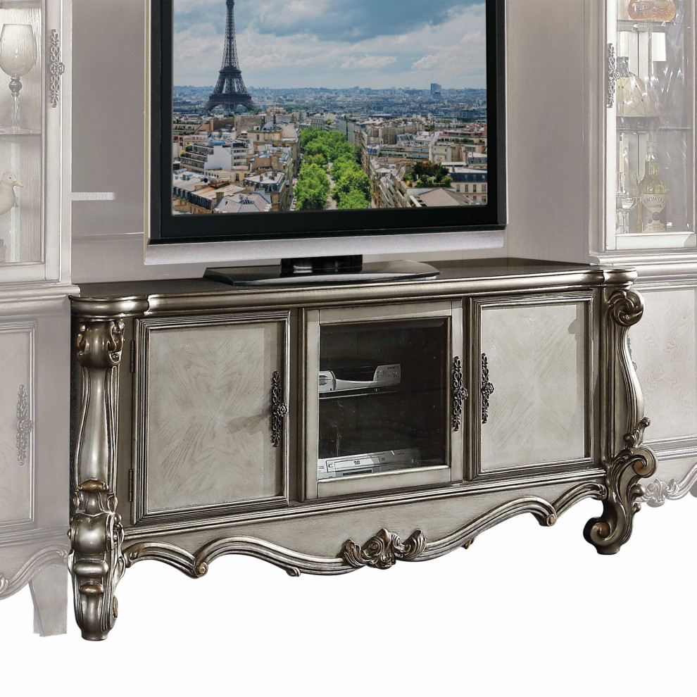 HomeRoots 21 quotX 74 quotX 31 quotAntique Platinum Wood Poly Resin Glass TV Console   Victorian   Entertainment Centers And Tv Stands   by UStradeENT LLC  Houzz