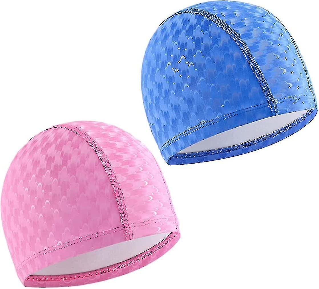 2pcs Swimming Cap Lightweight Swim Hat Comfortable No-slip Swim Cap For Women Men Kids，   And Pink