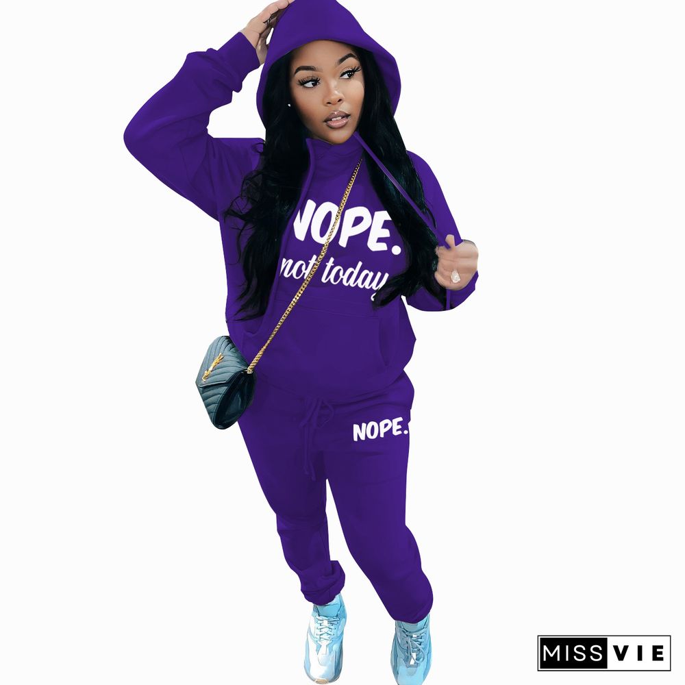 Pullover Fleece Hooded Sweatshirt Two Piece Pants Set