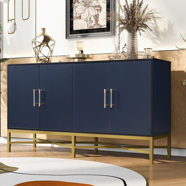 Distinctive Features of FourDoor Sideboard with Metal and CrossLeg Design，Suitable