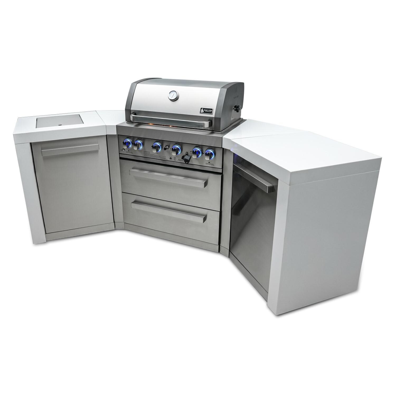 Mont Alpi 400 Deluxe 45 Degree Propane Gas Island Grill W/ Infrared Side Burner and Rotisserie Kit