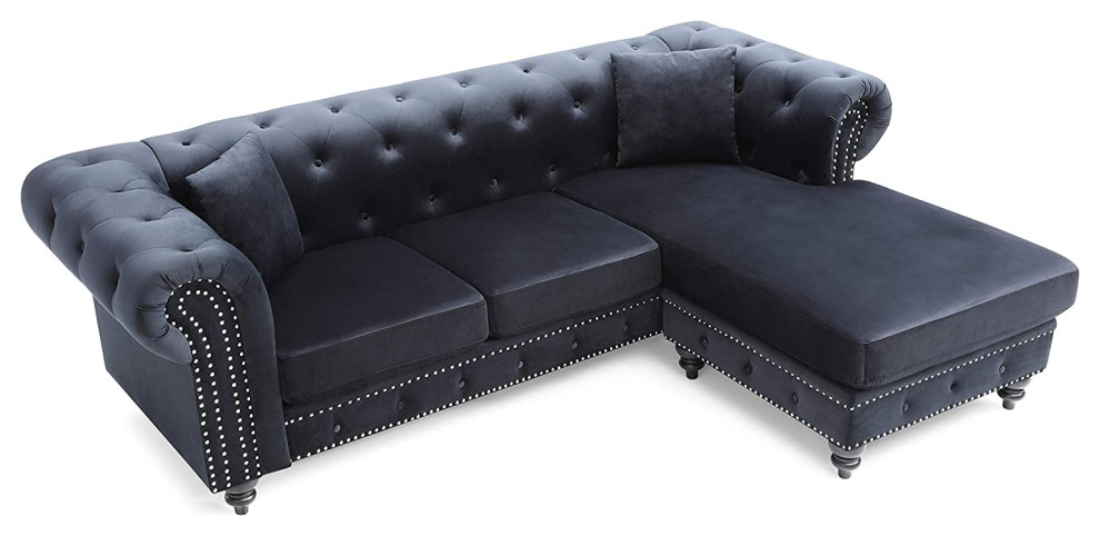 Midcentury Sectional Sofa  Velvet Seat With Tufted Back  ampRolled Arms   Traditional   Sectional Sofas   by Declusia  Houzz