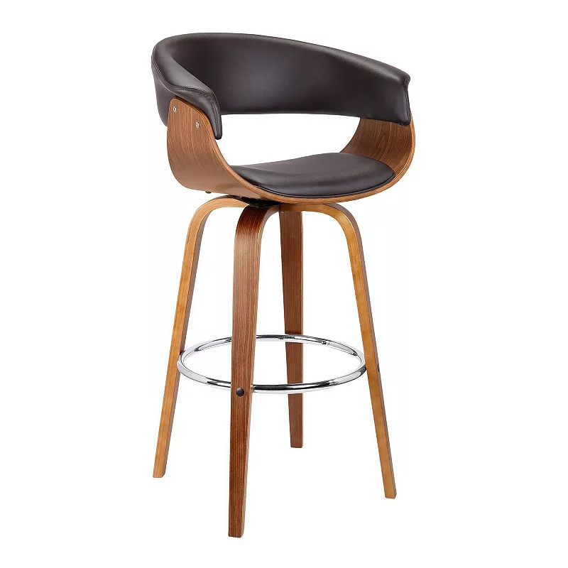 26 Inches Leatherette Swivel Barstool with Curved Design Seat， Brown