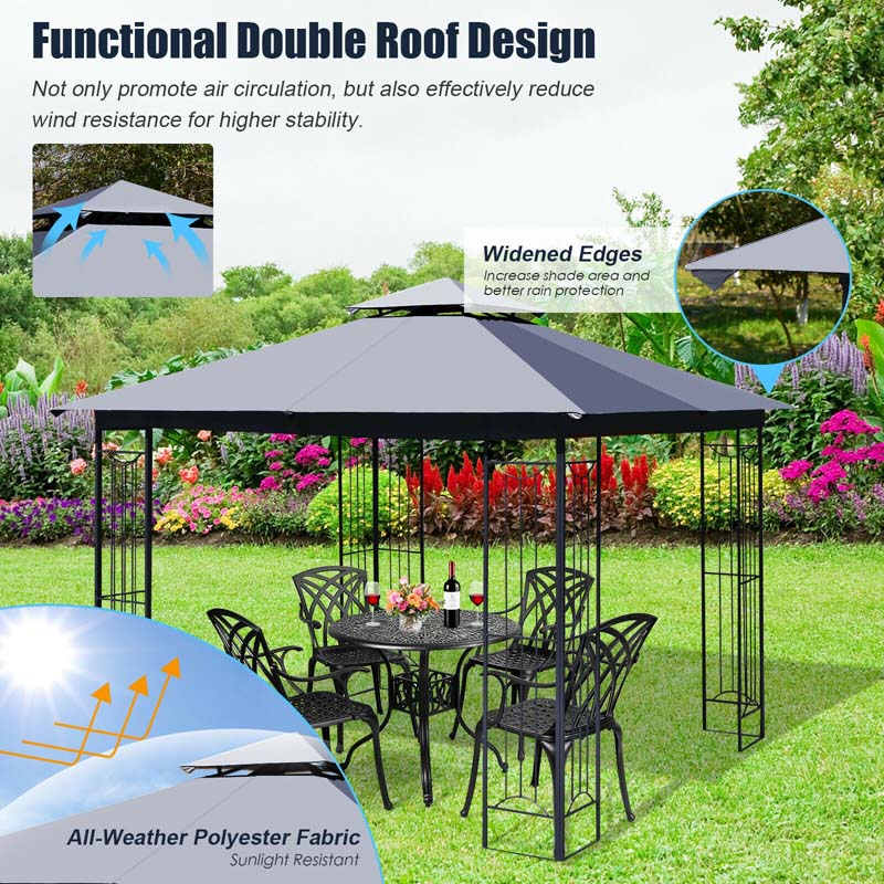 10 x 10 FT Steel Frame Patio Gazebo with 2 Tier Vented Roof, Heavy-Duty Outdoor Canopy Gazebo Tent