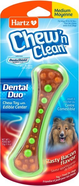 Hartz Chew 'n Clean Dental Duo Dog Treat and Chew Toy， Medium