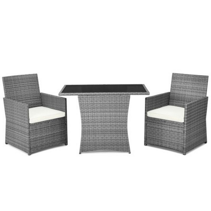 3 Pieces Patio Rattan Furniture Set with Cushioned Armrest Sofa