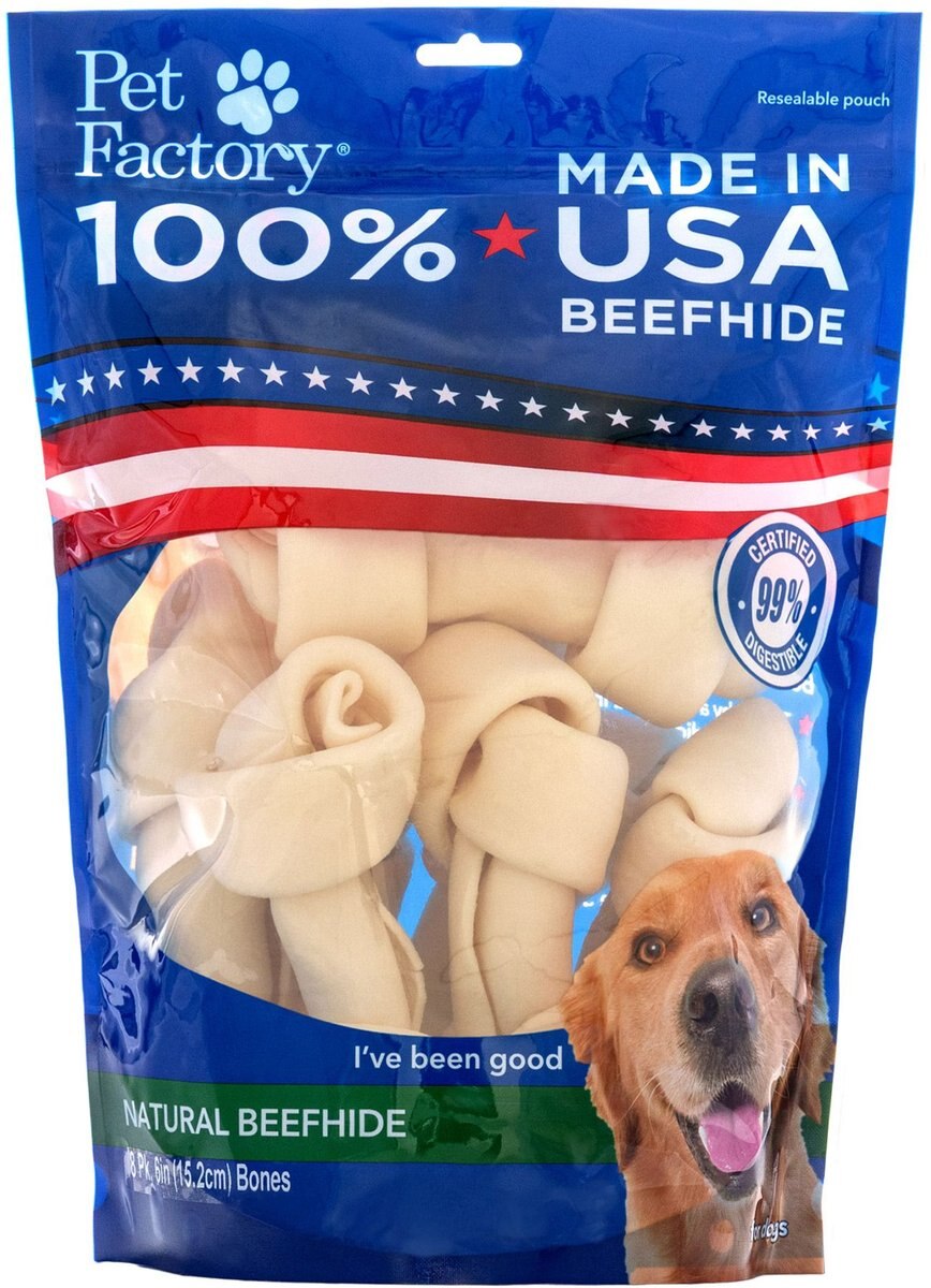 Pet Factory Beefhide 6 to 7-inch Natural Flavored Dog Bones， 8 count