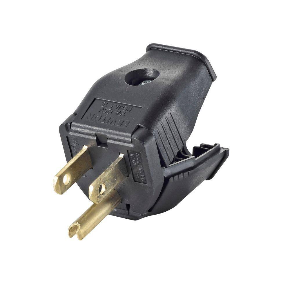 Leviton 15 Amp 125-Volt Double Pole 3-Wire Grounding Plug Black R50-3W101-00E