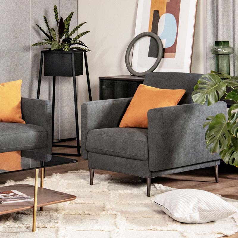 Modern Accent Chair Upholstered Armchair Single Sofa Couch with Removable Cushions & Solid Metal Legs