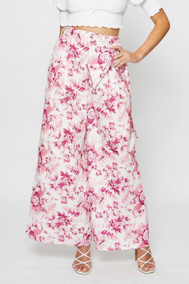 Print Wide Leg Pants High Rise