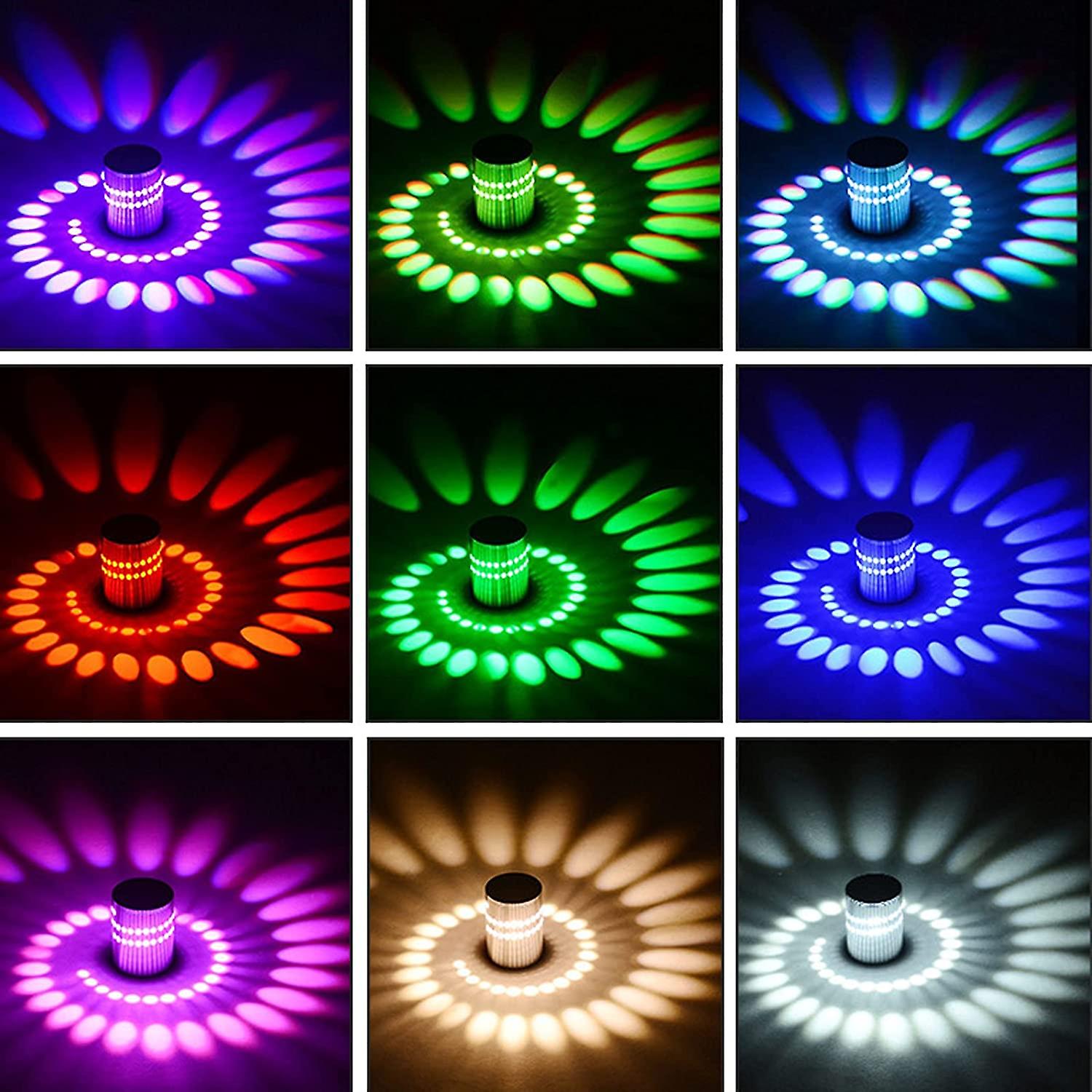 3w Indoor Wall Sconce Aluminum Led Rgb Spiral Lamp Colorful Dimmable Light，remote Control Wall Spotlights