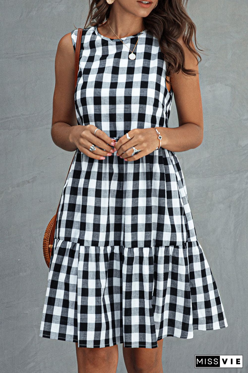 Fashion Street Plaid O Neck Princess Midi Dresses(3 Colors)