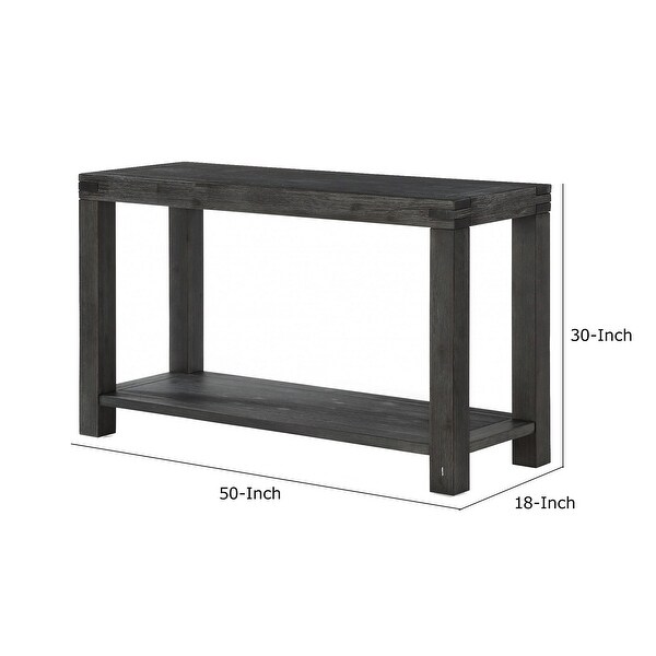 Wooden Console Table with Block Legs and Open Shelf， Dark Gray