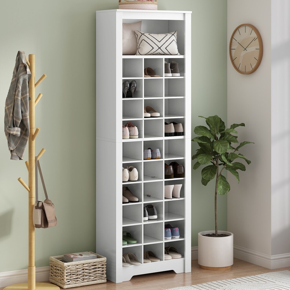 Modern Free Standing 30 Shoe Cubby Tall Cabinet