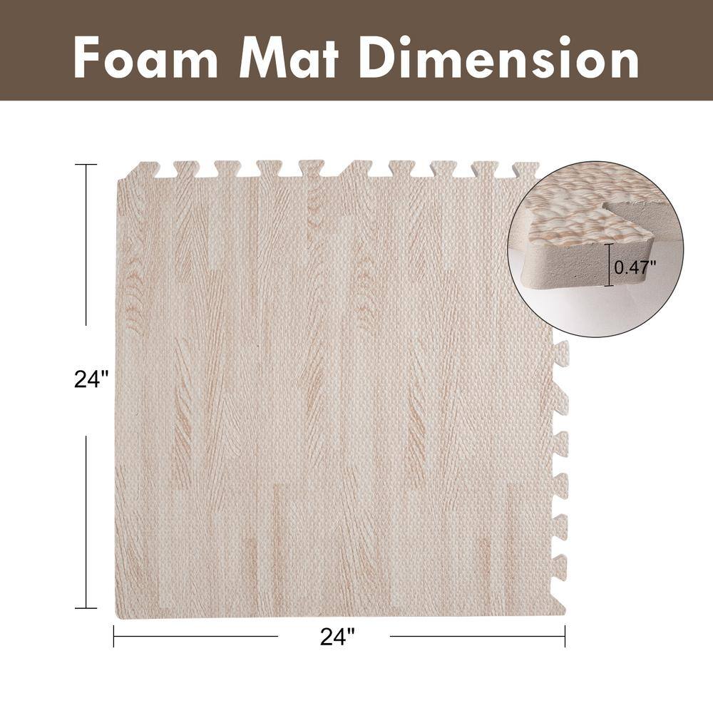 Shatex 24 in. x 24 in. x 0.47 in. White Wood Grain EVA Interlocking Foam Floor Mat for Exercise Protect Flooring (4-Pack) PFM2447W4P