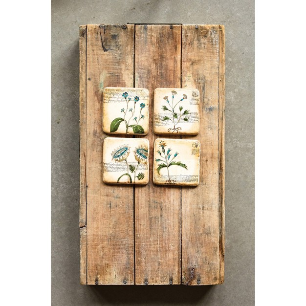 Floral Coasters In Wood Box Set Of 5 Storied Home