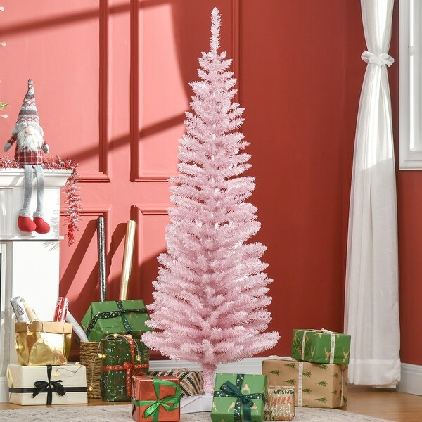 HOMCOM 5' Unlit Artificial Pencil Christmas Tree，Slim Xmas Tree with Foldable Metal Stand