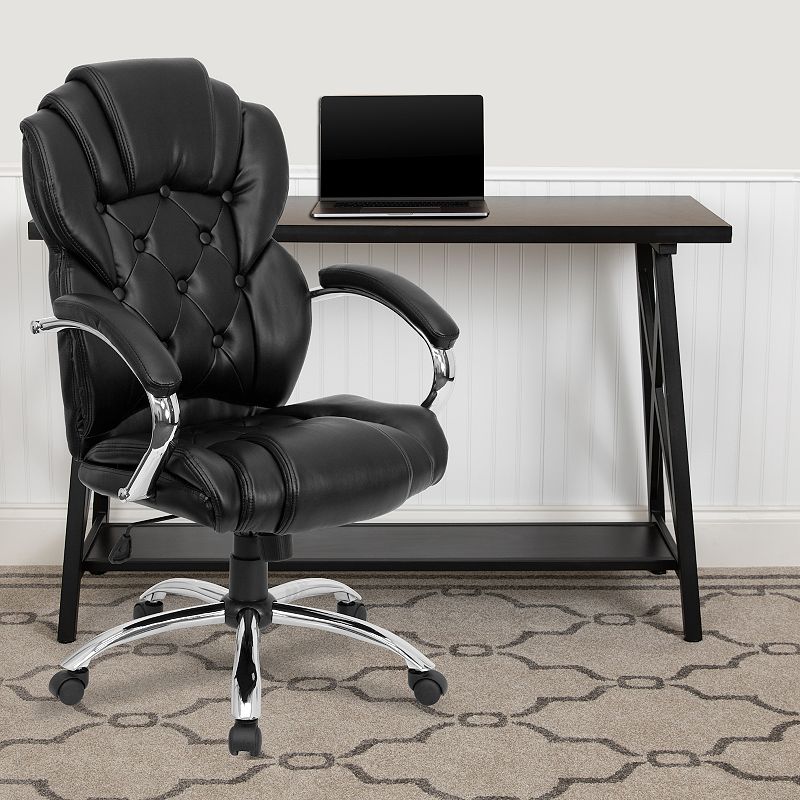 Emma and Oliver High Back Transitional Style Leather Executive Swivel Office Chair with Arms