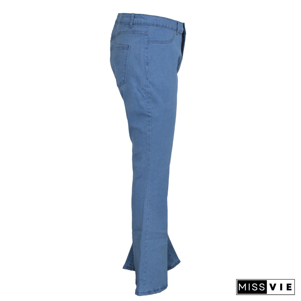 Plus Size 5XL High Waist Denim Flare Pants