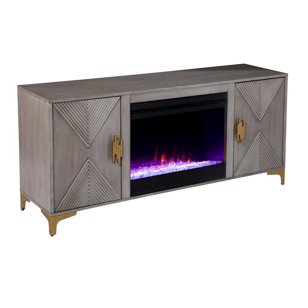 Southern Enterprises Breah 56 in. Color Changing Electric Fireplace in Graywashed and Gold HD053820