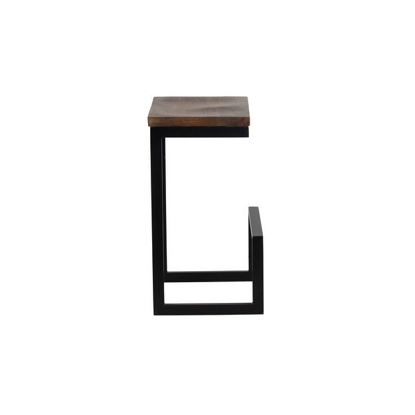 Porter Designs Cube Industrial Solid Mango Wood and Metal Bar Stool， Brown