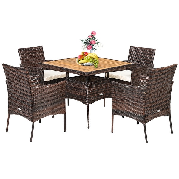 Gymax 5PCS Patio Dining Table and Chair Set Outdoor Furniture Set w/ 4